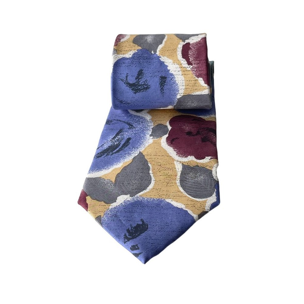 Vintage Clubfellow Silk Floral Pattern Necktie Pastel Green Red‎ Blue Yellow